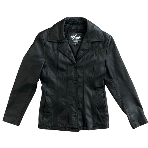 Wilsons Leather Maxima Jacket Women Size Small Vintage Black Leather Button - Picture 1 of 4